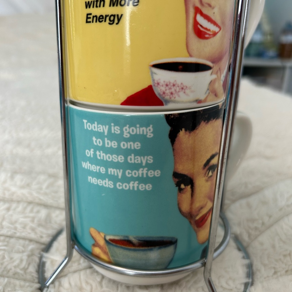 Retro Pop Art Coffee Mug Set with Stand - Picture 4 of 7